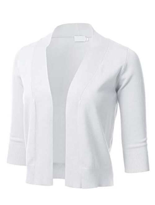 Women's Classic 3/4 Sleeve Open Front Cropped Cardigan (S-3XL)