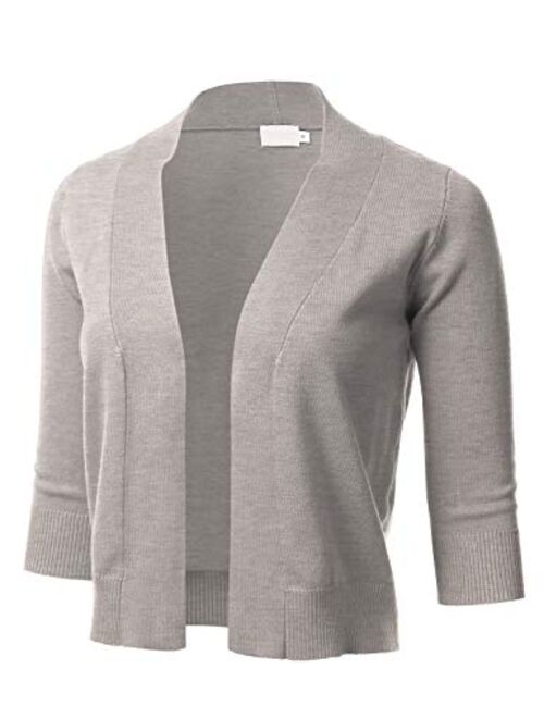 Women's Classic 3/4 Sleeve Open Front Cropped Cardigan (S-3XL)