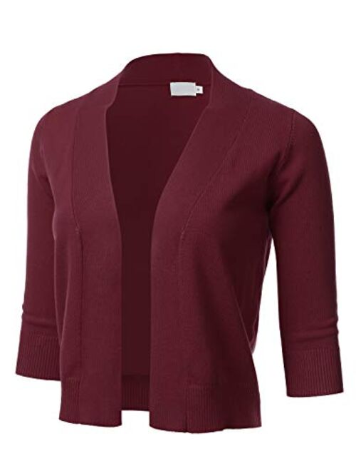 Women's Classic 3/4 Sleeve Open Front Cropped Cardigan (S-3XL)