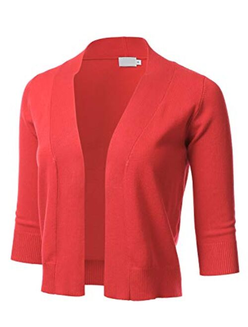 Women's Classic 3/4 Sleeve Open Front Cropped Cardigan (S-3XL)