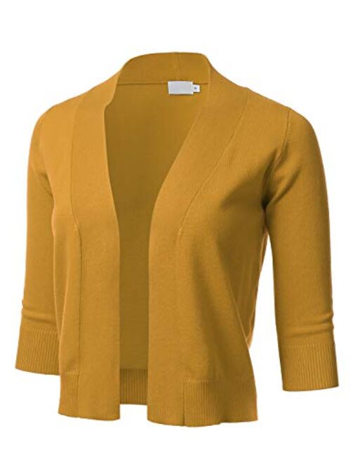 Women's Classic 3/4 Sleeve Open Front Cropped Cardigan (S-3XL)