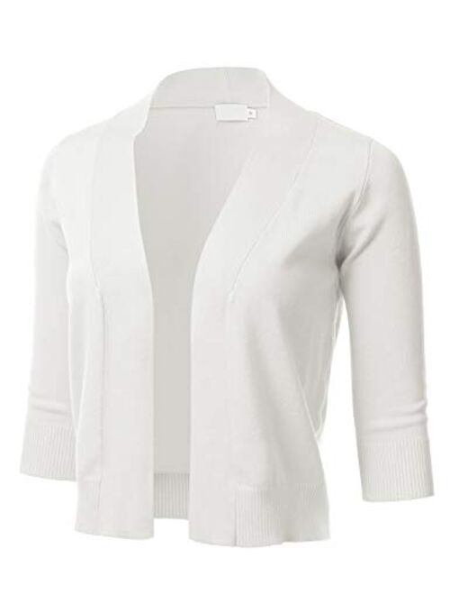 Women's Classic 3/4 Sleeve Open Front Cropped Cardigan (S-3XL)