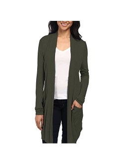 Womens Lightweight Casual Open Front Drape Long Cardigan with Pockets for All Season