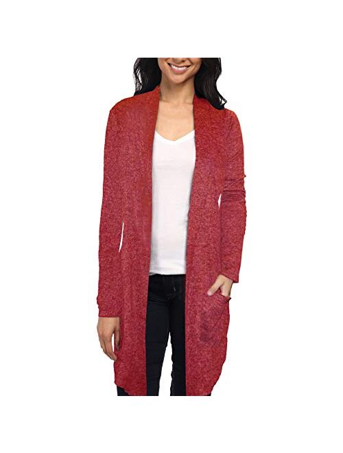 Womens Lightweight Casual Open Front Drape Long Cardigan with Pockets for All Season