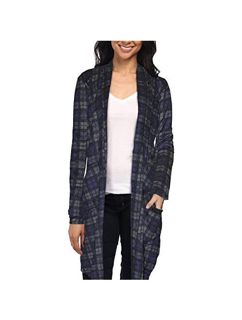 Womens Lightweight Casual Open Front Drape Long Cardigan with Pockets for All Season