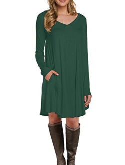 LILBETTER Women's Long Sleeve Pocket Casual Loose T-Shirt Dress