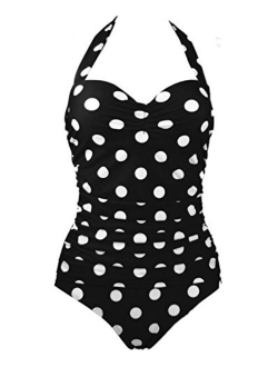 COCOSHIP Women's 50s Retro Floral Swimsuit Ruching One Piece Vintage Swimwear Pin Up Monokinis(FBA)