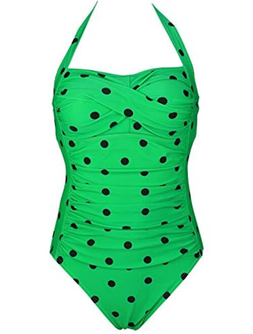 Buy Cocoship Womens 50s Retro Floral Swimsuit Ruching One Piece Vintage Swimwear Pin Up 