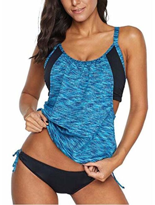 Sidefeel Women Tribal Printed Tankini with Boyshort Bikini Set