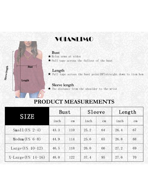 VOIANLIMO Women's Off Shoulder Knit Jumper Long Sleeve Pullover Baggy Solid Sweater