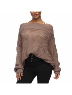 Exlura Women's Off Shoulder Sweater Batwing Sleeve Loose Oversized Pullover Knit Jumper