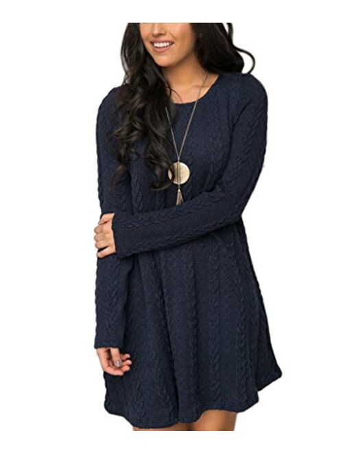 MANSY Womens Knitted Crewneck Sweater Dress