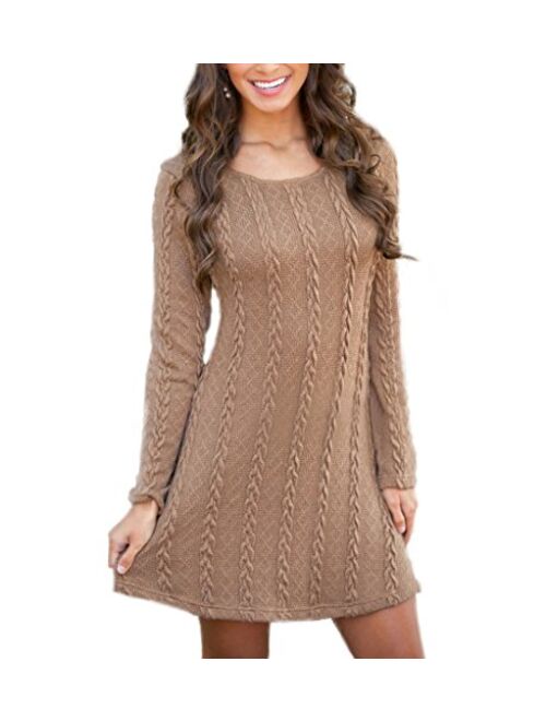 MANSY Womens Knitted Crewneck Sweater Dress