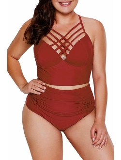 Uniarmoire Womens Plus Size High Waist Fringe Swimwear Two Piece Swimsuit