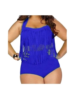 Uniarmoire Womens Plus Size High Waist Fringe Swimwear Two Piece Swimsuit