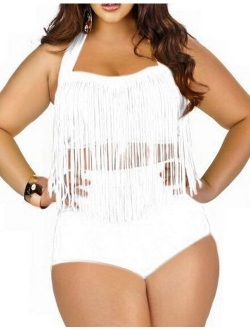 Uniarmoire Womens Plus Size High Waist Fringe Swimwear Two Piece Swimsuit