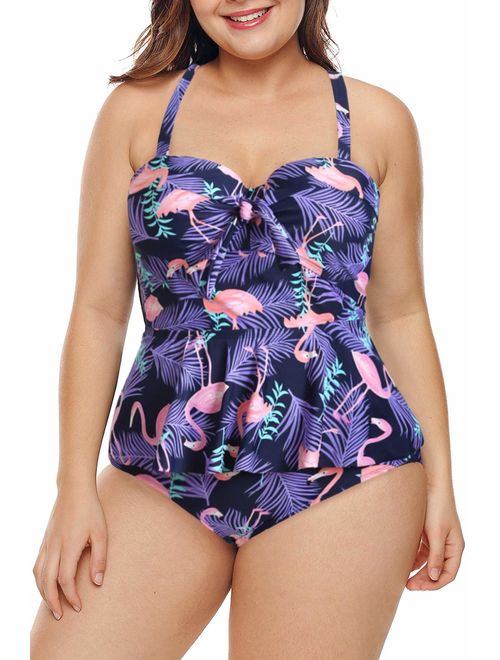 Uniarmoire Womens Plus Size High Waist Fringe Swimwear Two Piece Swimsuit