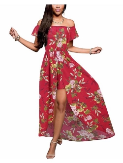 BIUBIU Women's Off Shoulder Floral Rayon Party Split Maxi Romper Dress S-3XL