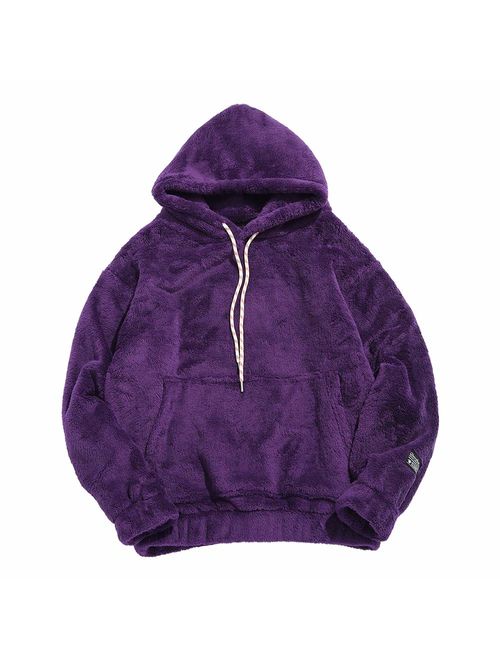 ZAFUL Men's Solid Winter Fluffy Hoodie Oversized Hooded Pullover Sweatshirt Outwear with Kangaroo Pocket