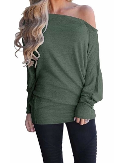 GOLDSTITCH Women's Off Shoulder Batwing Sleeve Loose Pullover Sweater Knit Jumper Oversized Tunics Top