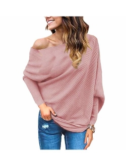 GOLDSTITCH Women's Off Shoulder Batwing Sleeve Loose Pullover Sweater Knit Jumper Oversized Tunics Top