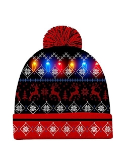 uideazone LED Light-up Knitted Ugly Sweater Holiday Hat Lets GET LIT Xmas Christmas Beanies for Party