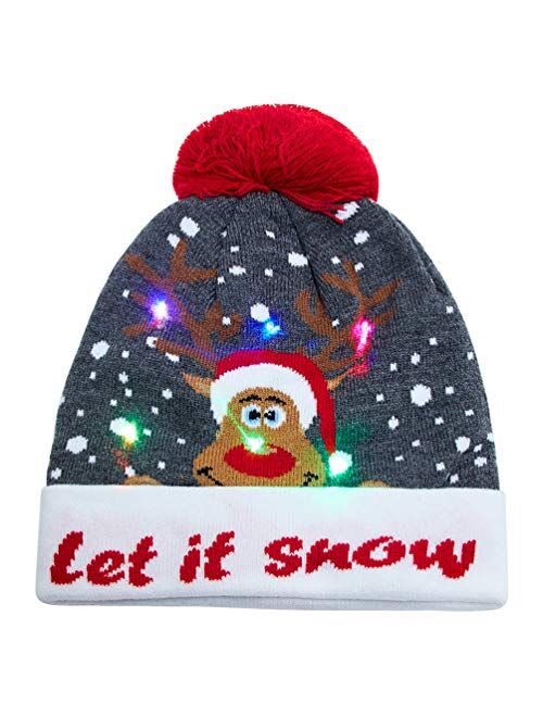 uideazone LED Light-up Knitted Ugly Sweater Holiday Hat Lets GET LIT Xmas Christmas Beanies for Party