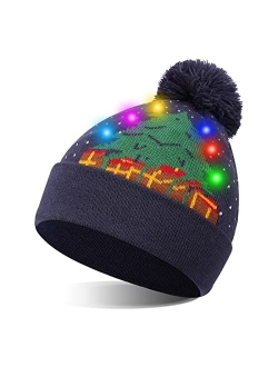 TAGVO LED Light Up Hat Beanie Knit Cap, Colorful LED Xmas Christmas Beanie