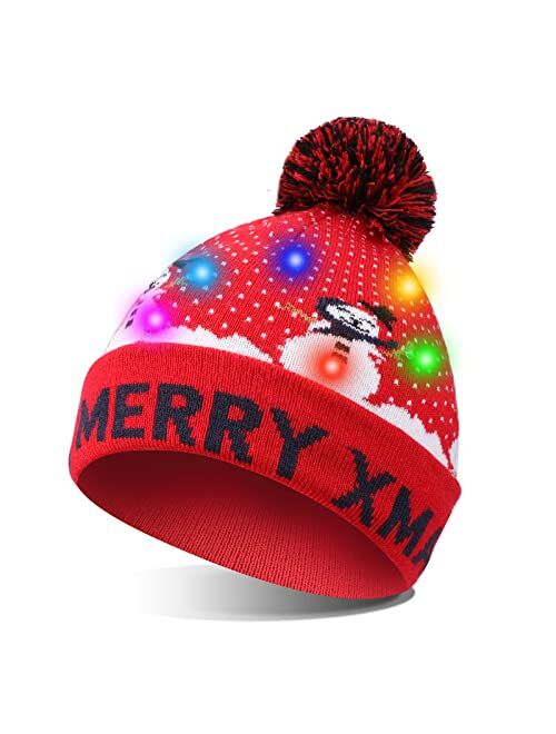 TAGVO LED Light Up Hat Beanie Knit Cap, Colorful LED Xmas Christmas Beanie