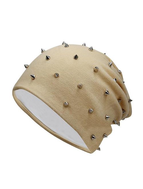 Unisex Rivet Beanie Hat Women Men Punk Rock Hiphop Stud Rivets Stars Cap