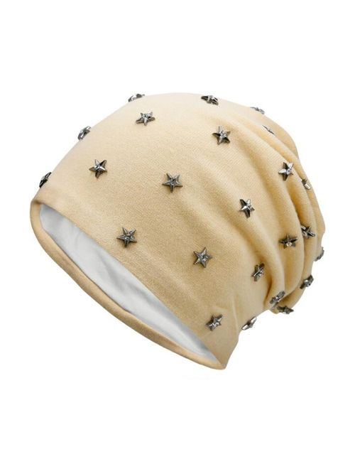 Unisex Rivet Beanie Hat Women Men Punk Rock Hiphop Stud Rivets Stars Cap