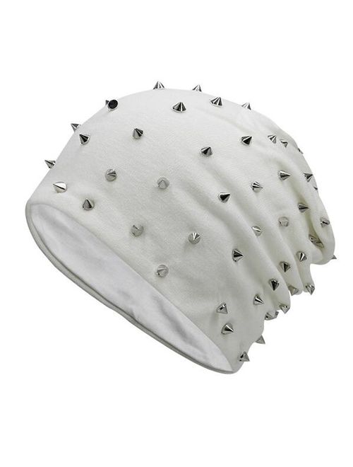 Unisex Rivet Beanie Hat Women Men Punk Rock Hiphop Stud Rivets Stars Cap