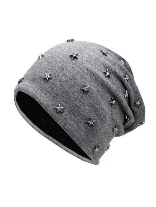 Unisex Rivet Beanie Hat Women Men Punk Rock Hiphop Stud Rivets Stars Cap