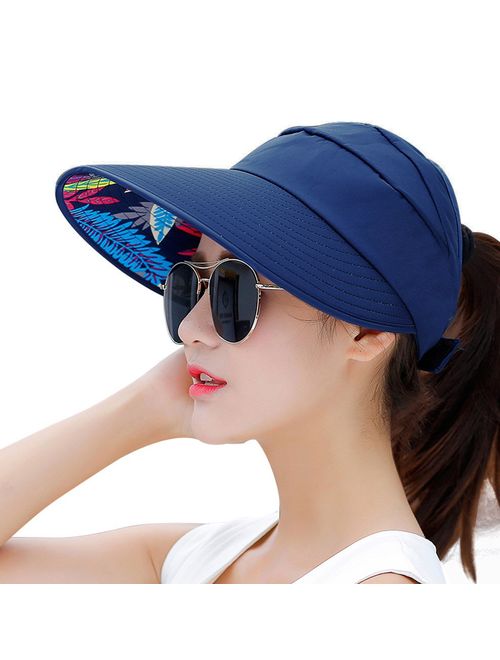 HINDAWI Sun Hats for Women Wide Brim UV Protection Summer Beach Packable Visor