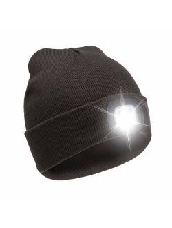 USB Rechargeable 4 LED Lighted Beanie CapUnisex Winter Warmer Knit Cap Hands Free Hat for Hiking, Jogging, CampingBiking