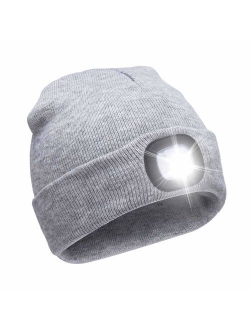 USB Rechargeable 4 LED Lighted Beanie CapUnisex Winter Warmer Knit Cap Hands Free Hat for Hiking, Jogging, CampingBiking