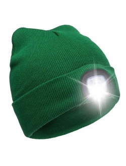 USB Rechargeable 4 LED Lighted Beanie CapUnisex Winter Warmer Knit Cap Hands Free Hat for Hiking, Jogging, CampingBiking