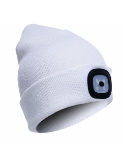 USB Rechargeable 4 LED Lighted Beanie CapUnisex Winter Warmer Knit Cap Hands Free Hat for Hiking, Jogging, CampingBiking