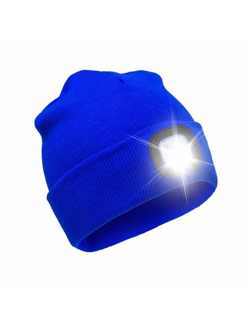 USB Rechargeable 4 LED Lighted Beanie CapUnisex Winter Warmer Knit Cap Hands Free Hat for Hiking, Jogging, CampingBiking