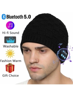 Bluetooth Beanie Hat, Wireless Smart Beanie Bluetooth 5.0 Knit Music Cap with Stereo Speakerphone Detachable Built-in Mic Washable Bluetooth Beanie for Men Women Family F
