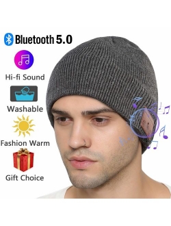 Bluetooth Beanie Hat, Wireless Smart Beanie Bluetooth 5.0 Knit Music Cap with Stereo Speakerphone Detachable Built-in Mic Washable Bluetooth Beanie for Men Women Family F