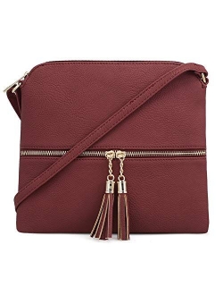 SG SUGU Lightweight Medium Crossbody Bag with Tassel and Zipper Pocket