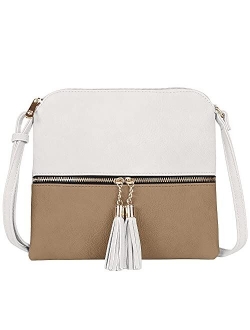 SG SUGU Lightweight Medium Crossbody Bag with Tassel and Zipper Pocket