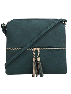 SG SUGU Lightweight Medium Crossbody Bag with Tassel and Zipper Pocket