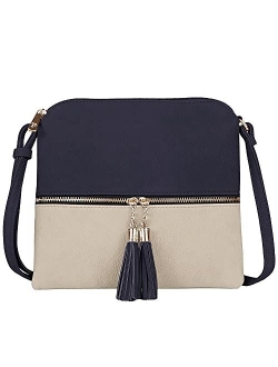 SG SUGU Lightweight Medium Crossbody Bag with Tassel and Zipper Pocket