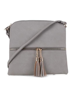 SG SUGU Lightweight Medium Crossbody Bag with Tassel and Zipper Pocket