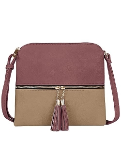 SG SUGU Lightweight Medium Crossbody Bag with Tassel and Zipper Pocket