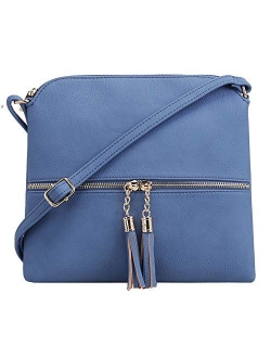 SG SUGU Lightweight Medium Crossbody Bag with Tassel and Zipper Pocket