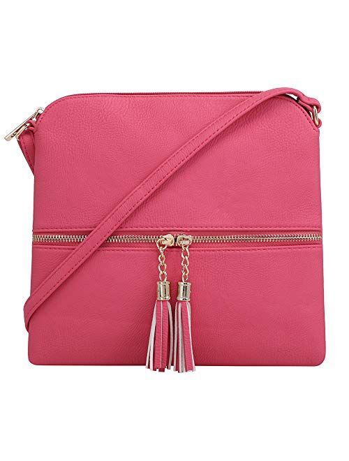 SG SUGU Lightweight Medium Crossbody Bag with Tassel and Zipper Pocket