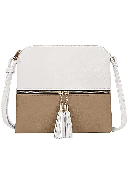 SG SUGU Lightweight Medium Crossbody Bag with Tassel and Zipper Pocket